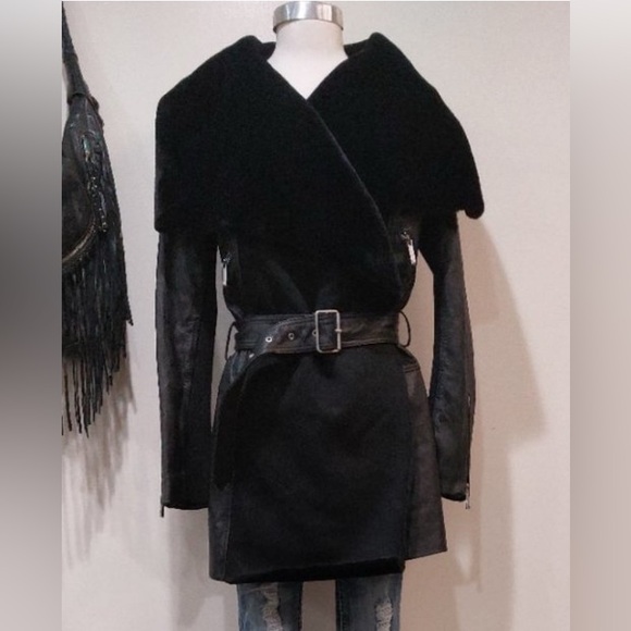 BCBGMAXAZRIAIA SUMMER FAUX FUR SHEARLING LEATHER JACKET - Picture 4 of 8